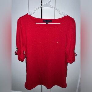 Tommy Hilfiger Red Boat Neck 3/4 Sleeve Pullover Top Blouse Women's Sz L